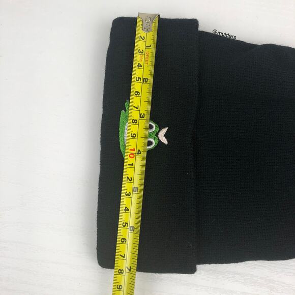 Unisex Black Ribbed Knit Cuffed Beanie Embroidered Green Frog Embroidery - Picture 4 of 6